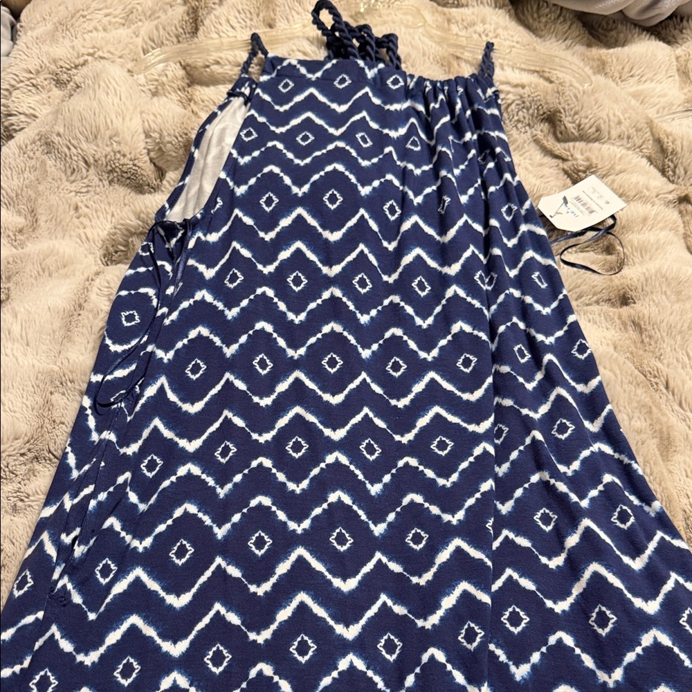 Time and Tru Navy & White Geometric Tank Dress